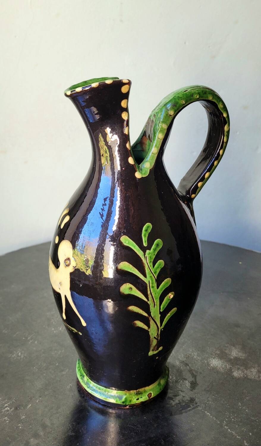 Vintage ceramic vase, terracotta, ethnic chimera, naive art.