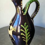 Vintage ceramic vase, terracotta, ethnic chimera, naive art.