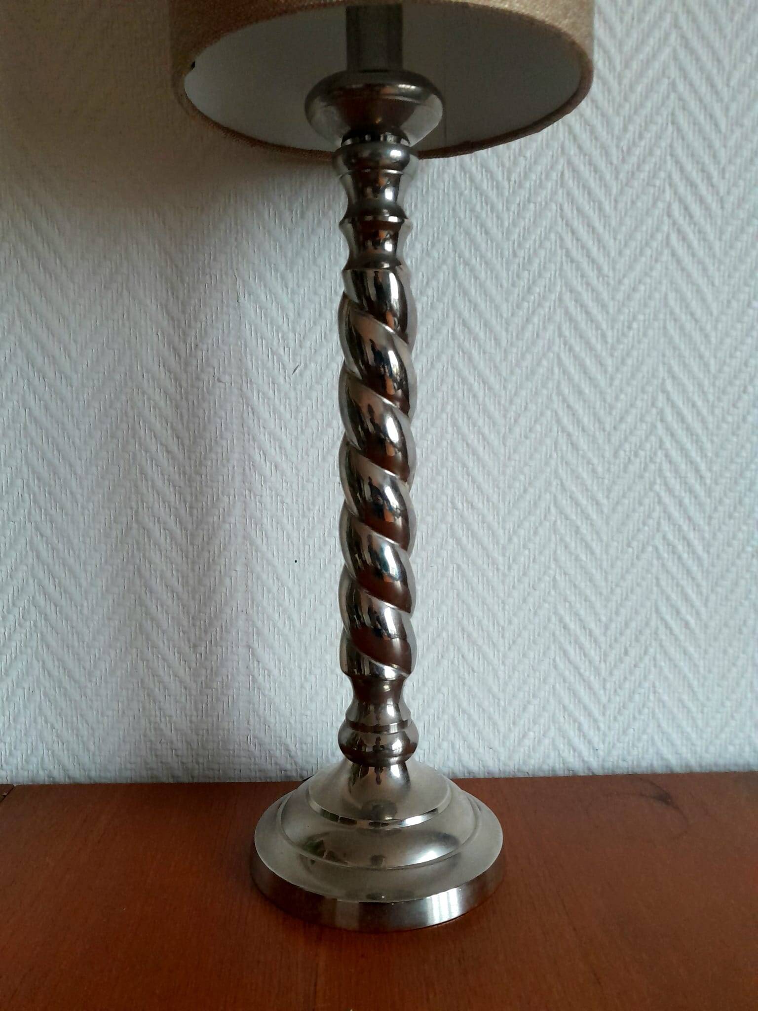 Pair of twisted metal silver-plated column lamps