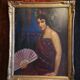 Oil on cardboard painting - Spanish with a fan - 1st half 20th