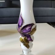 Stylish Kalina Poland vase. Floral decoration. Unique signed piece, 27 cm