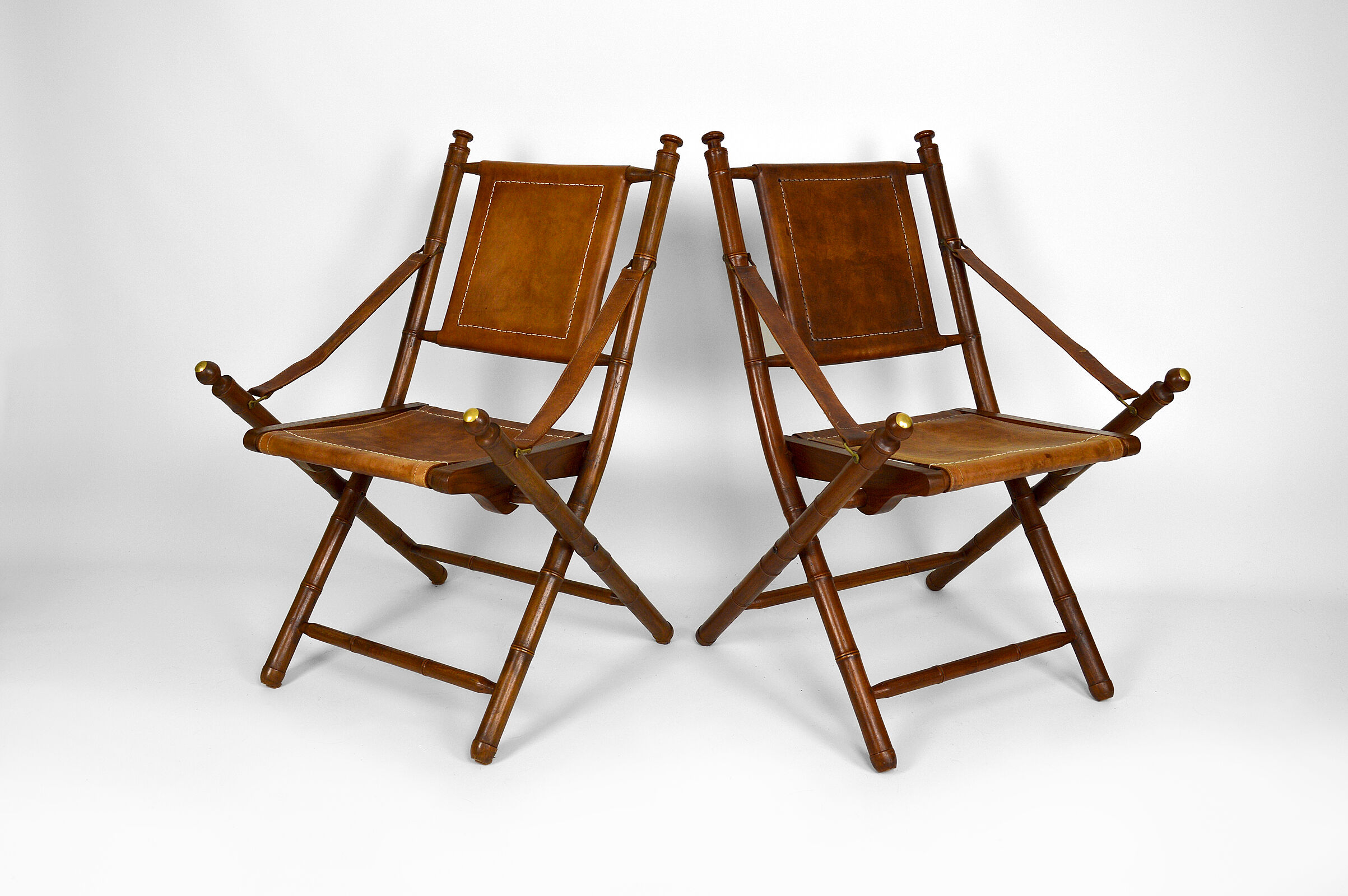 Pair of folding armchairs "safari", Japanese / colonial style