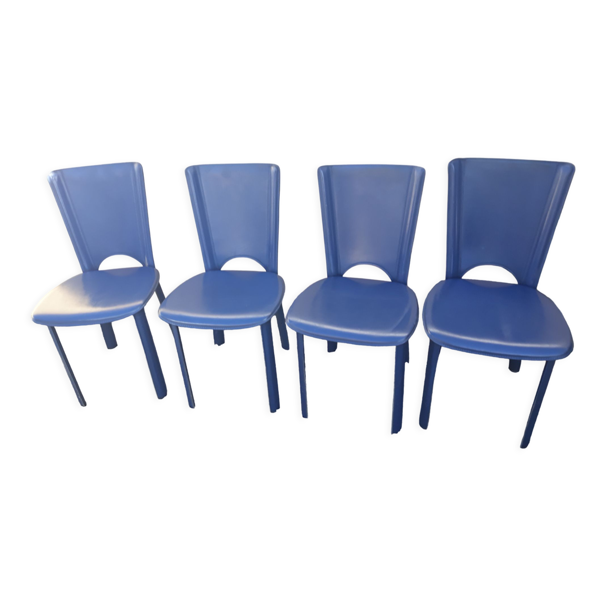 4 blue leather chairs brand Dad