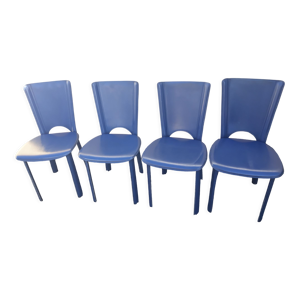 4 chaises en cuir bleu