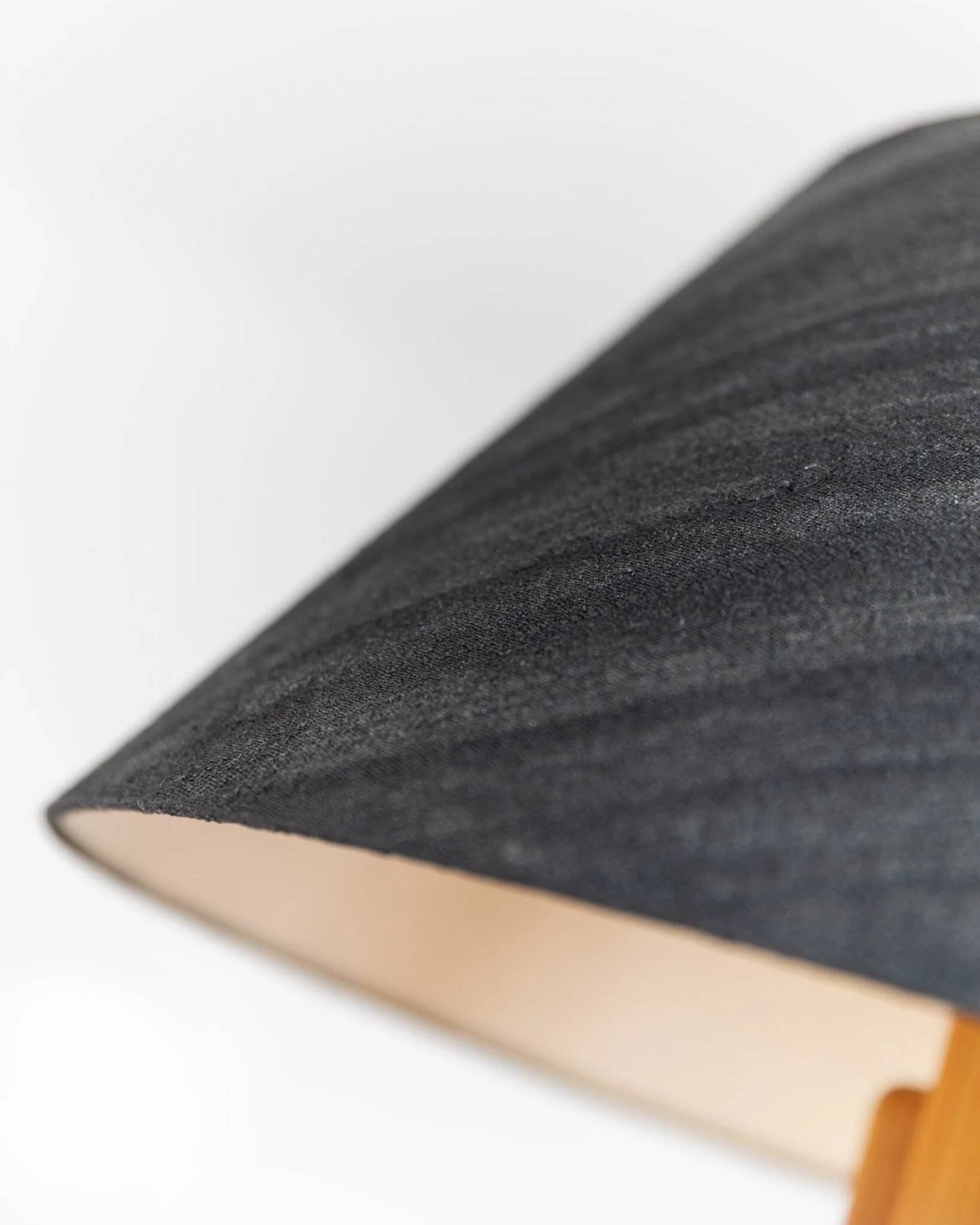 Temde Mid-Century Ceiling Light with dark charcoal silk shade and wooden center column