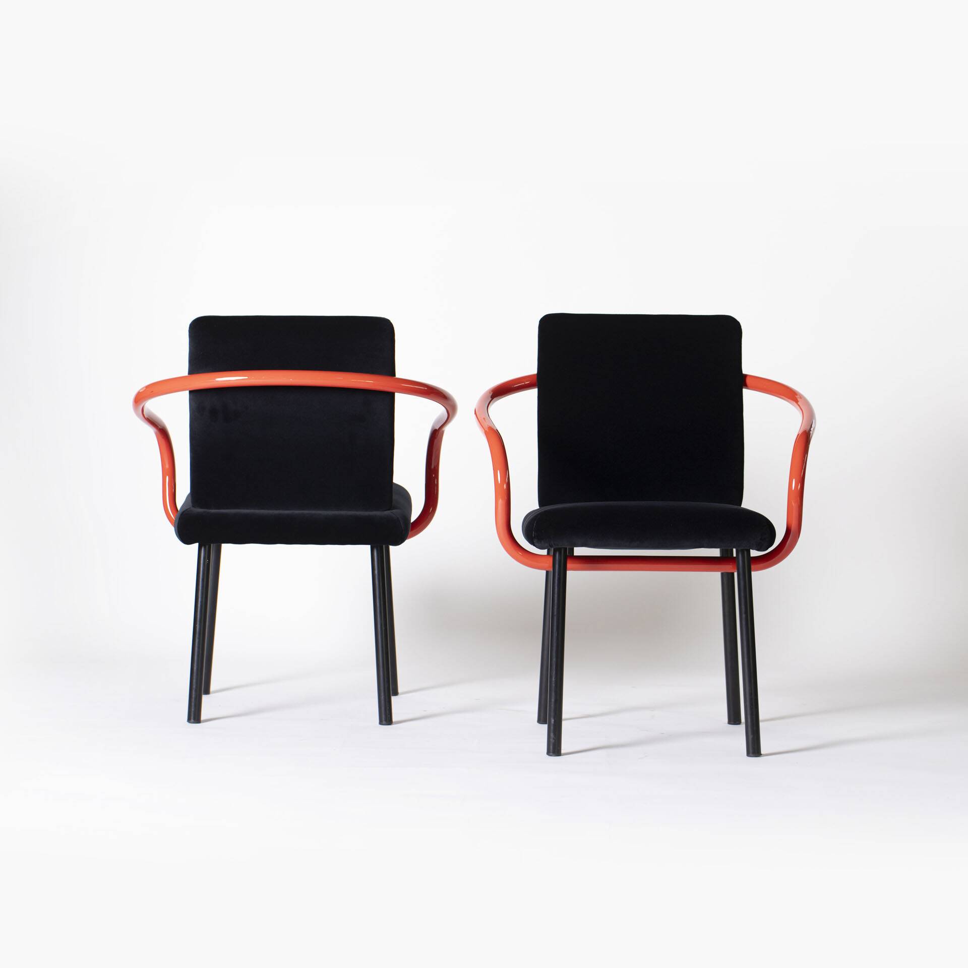Ettore Sottsass Memphis Mandarin Chair for Knoll reupholstered in cotton velvet
