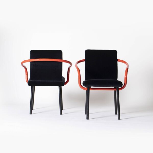 Chaise Memphis Mandarin d'Ettore Sottsass pour Knoll retapissée en velours de coton