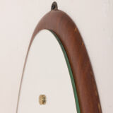 Italian mid-century oval, solid  mahogany frame mirror from the 60