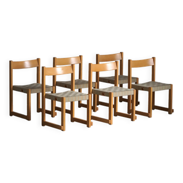 Hans J. Wegner, 'Koldinghus' chairs in beech with fabric seat, set of 6, 1988
