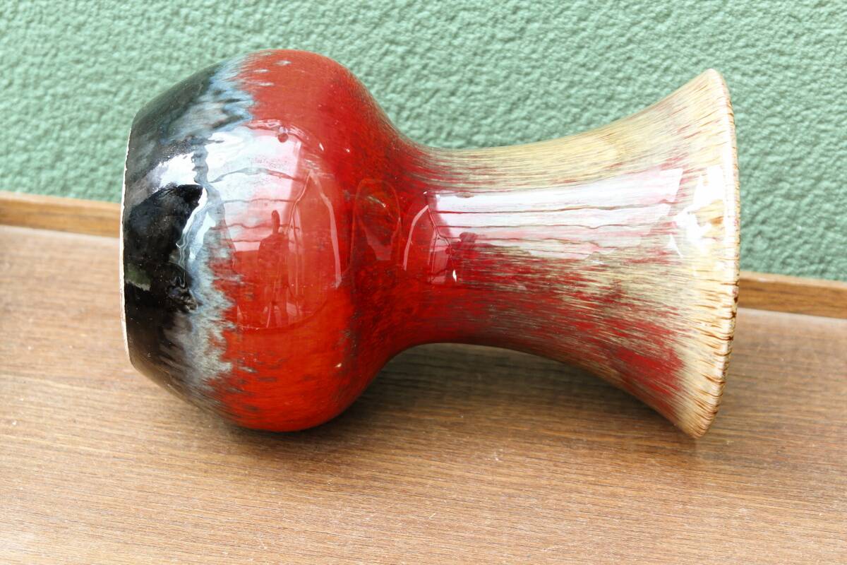 Vase Vallauris rouge et kaki