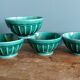 Emerald green glazed ceramic ribbed bowls