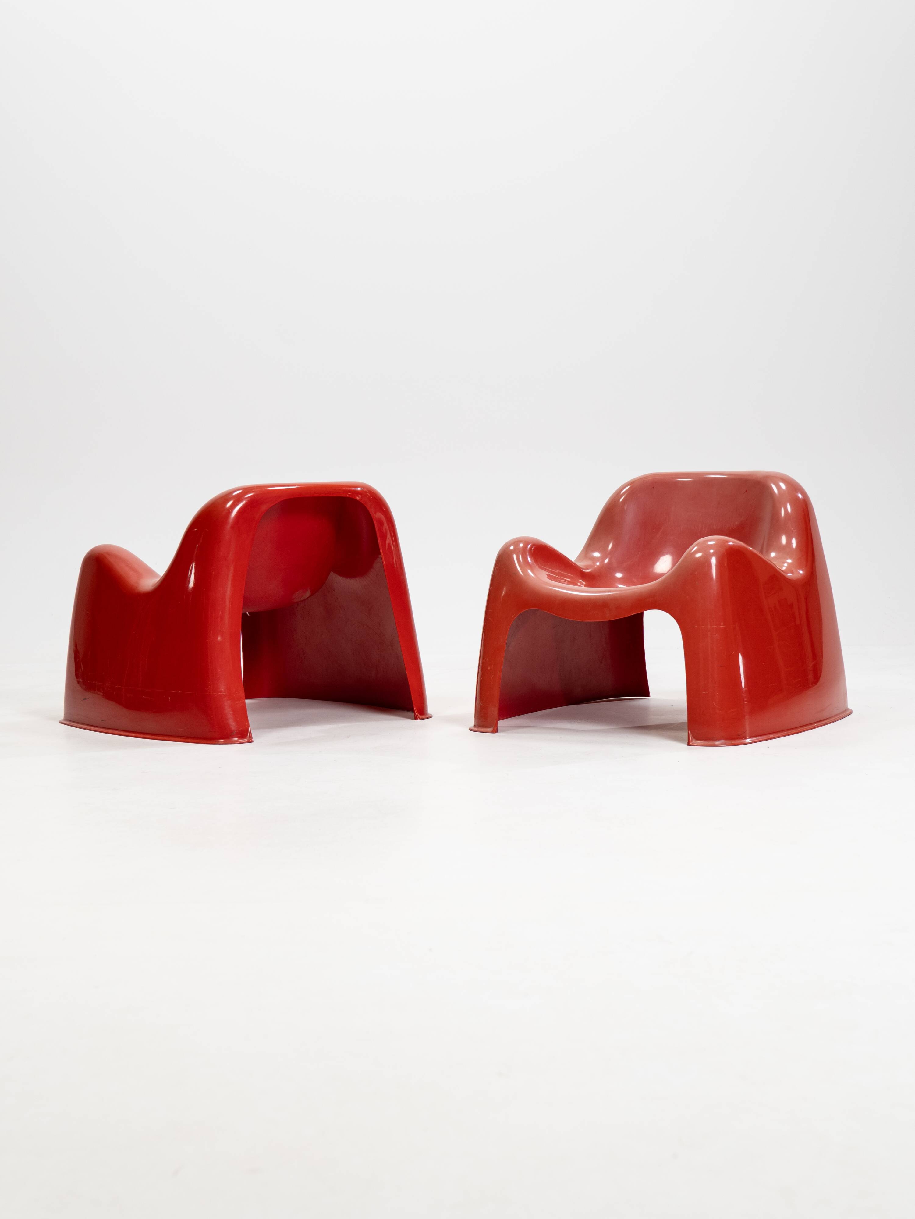 Ensemble de deux fauteuils Toga orange par Sergio Mazza pour Artemide, années 1960