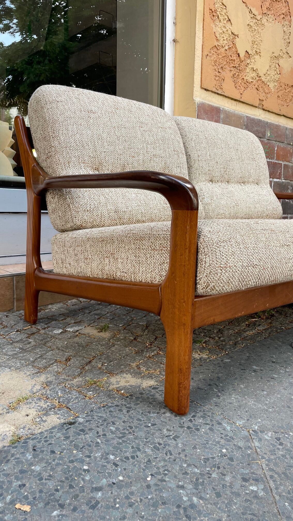 Teak and two-seater wool sofa from the 60s