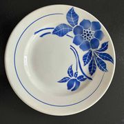 Set of 3 antique blue faience dessert plates.