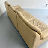 Old 3-seater beige leather sofa designed by Carl Larsson De Sede, vintage 80s