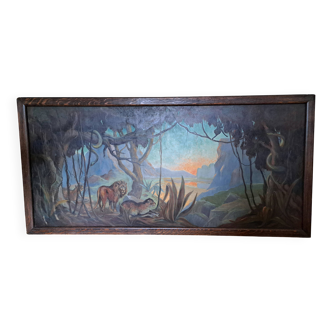Very large painting - Animal Fresco & African Landscape - 1930