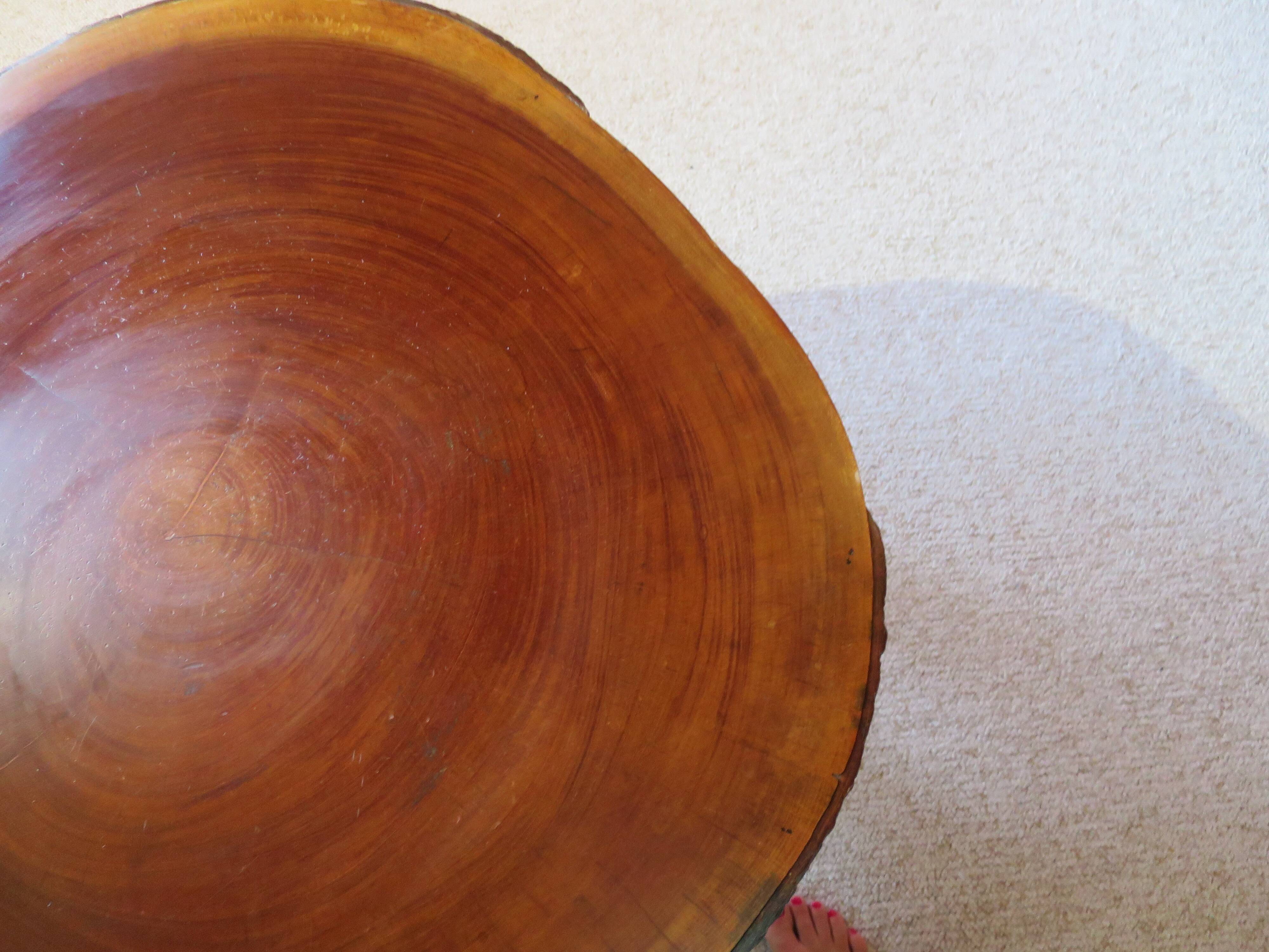 Tripod coffee table - solid okoumé wood - organic shape - brutalist style