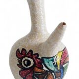 Vintage Spanish Ceramic Porrón, Hand-Painted Rooster, 1960s