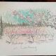Art print on arches sheet - 48 x 65 cm, signed, apple trees in bloom