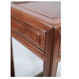 Set of chinese side tables with drawer in polished dark wood