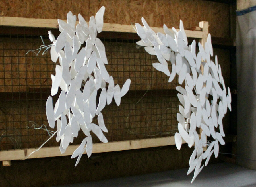 Series of 6 "nuages" design chandeliers in iron, electrified