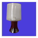 Table lamp, chrome glass stand and transparent glass globe.