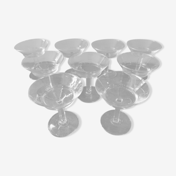 Suite of 9 old champagne glasses