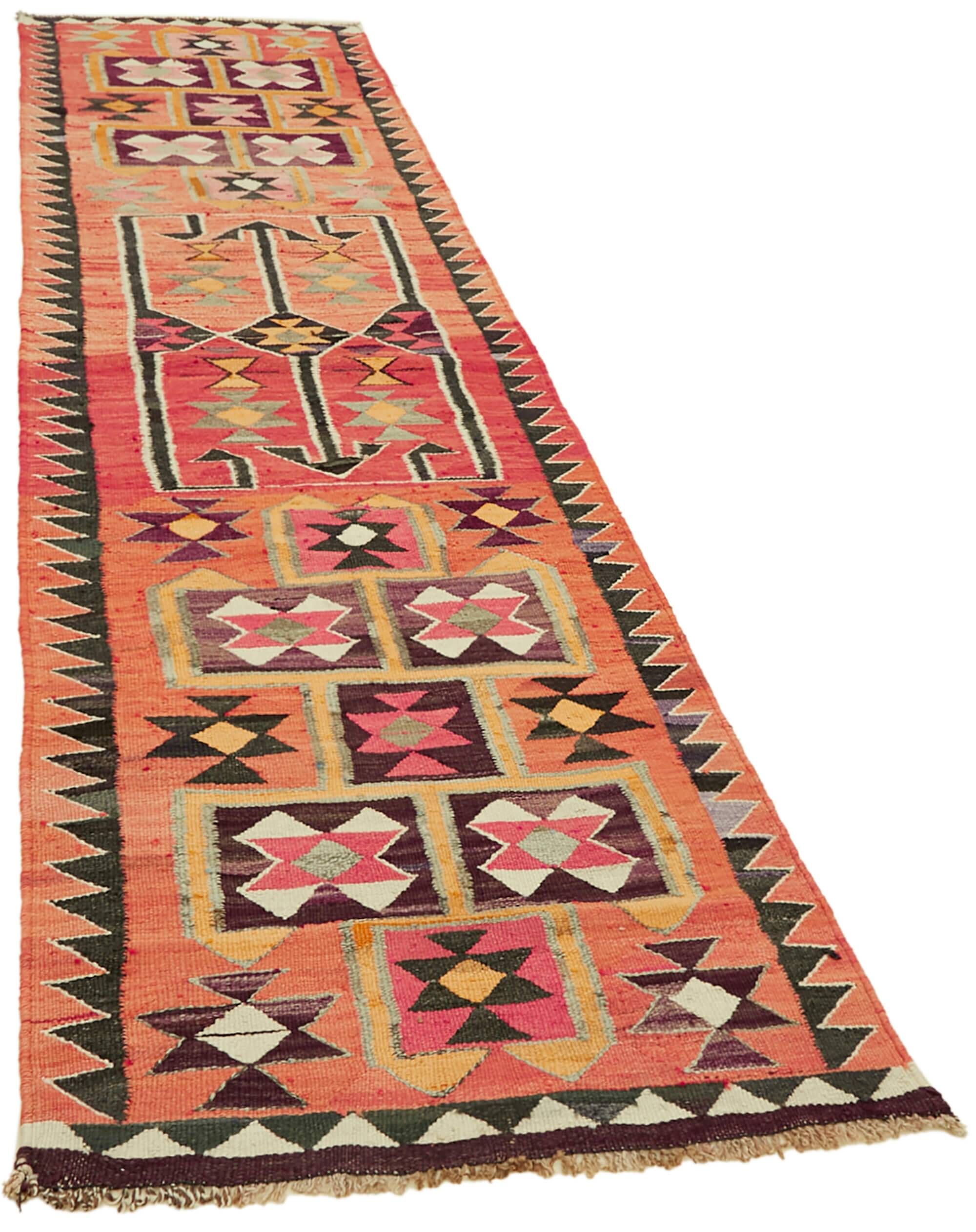 Turkish Handwoven Vintage Herki Kilim 92 cm x 335 cm