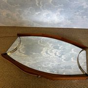 Wall mirror with brass detail and leather mounting, Vetreria Andreini, Ravenna, Italy, 1950s