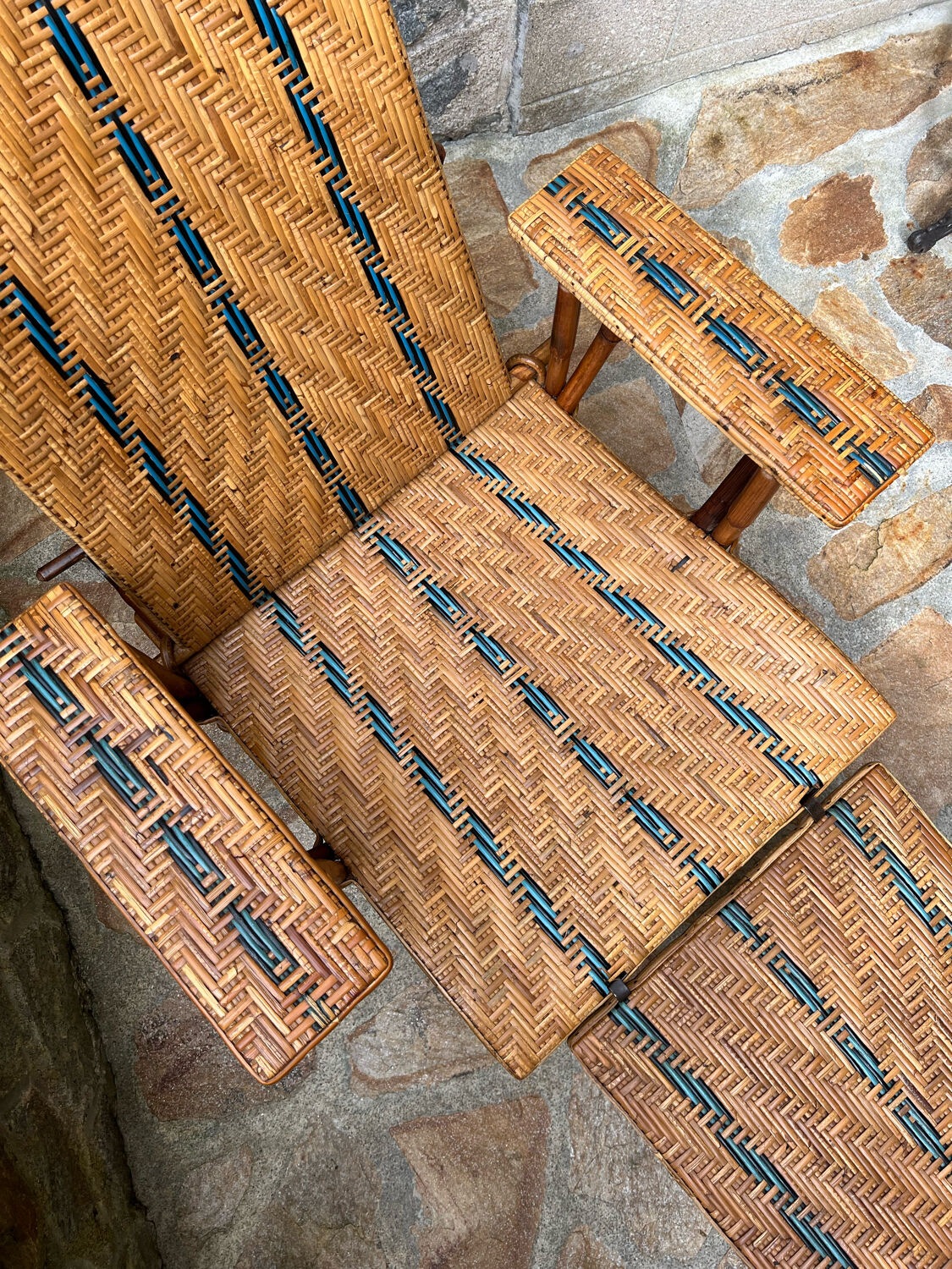 Vintage rattan and wicker deckchair
