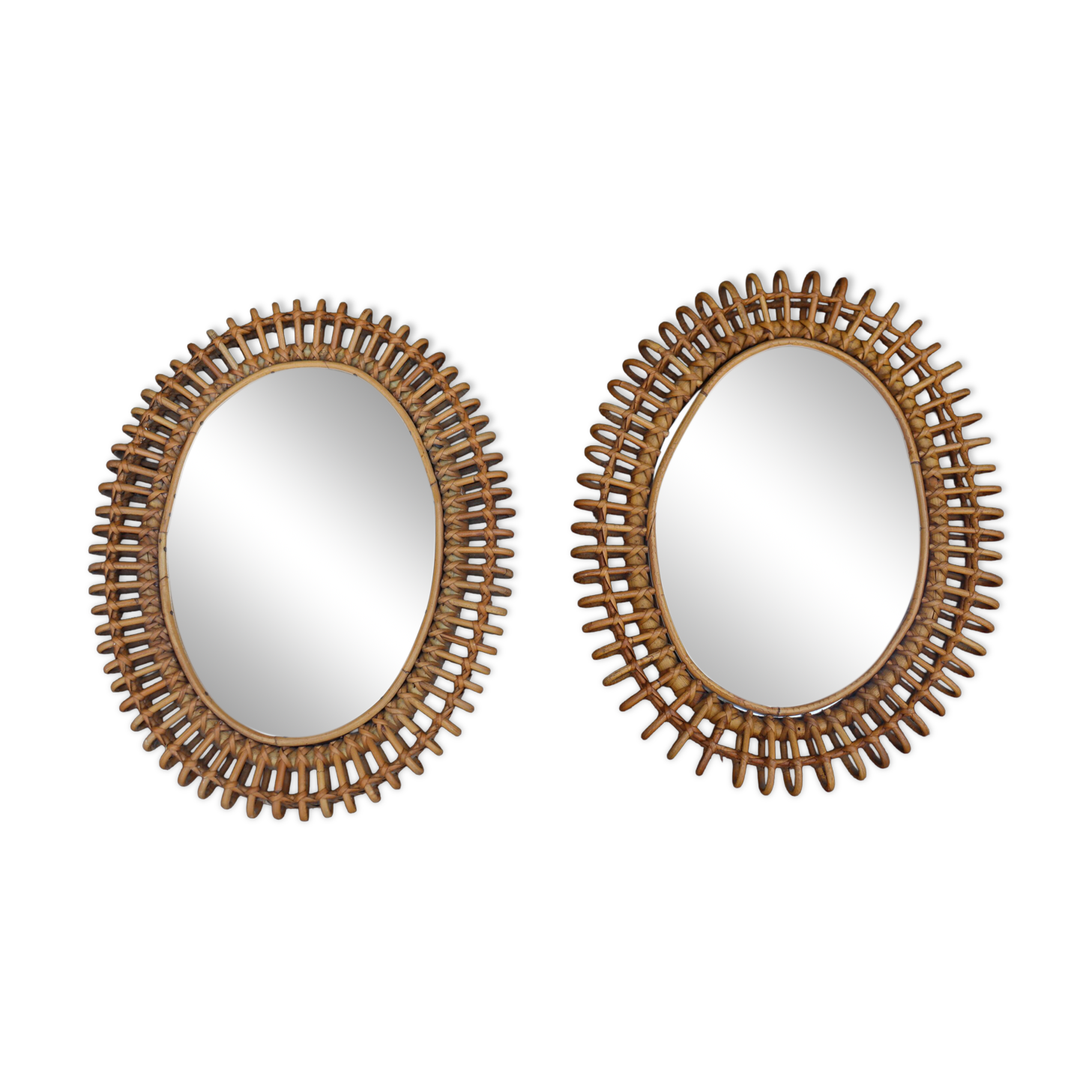 Pair of rattan mirrors attributed to Franco Albini, Italy 1950.