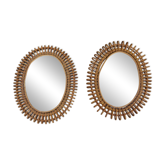 Pair of rattan mirrors attributed to Franco Albini, Italy 1950.