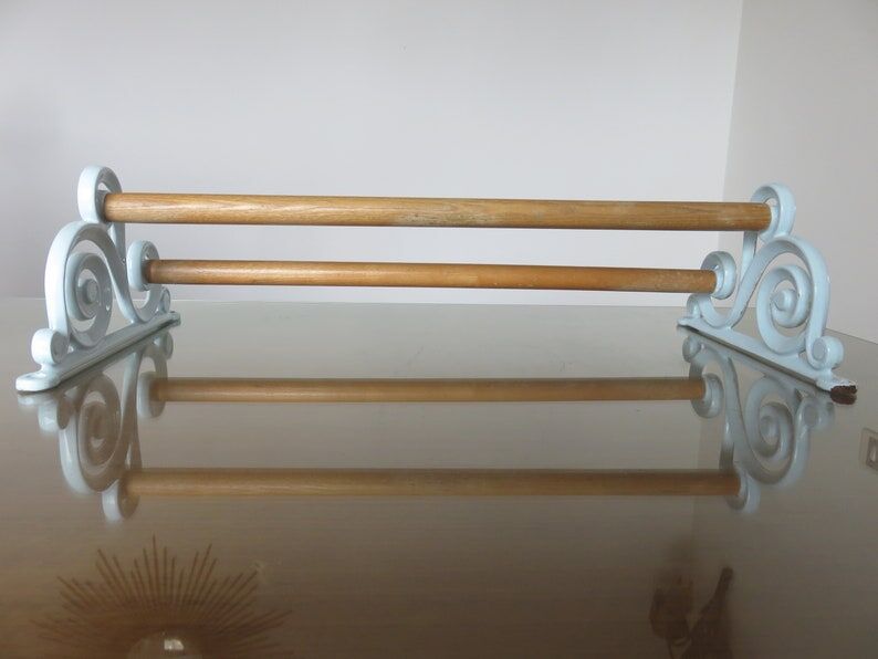 Towel rack in enamelled cast iron pale blue Art Deco 30s 40s