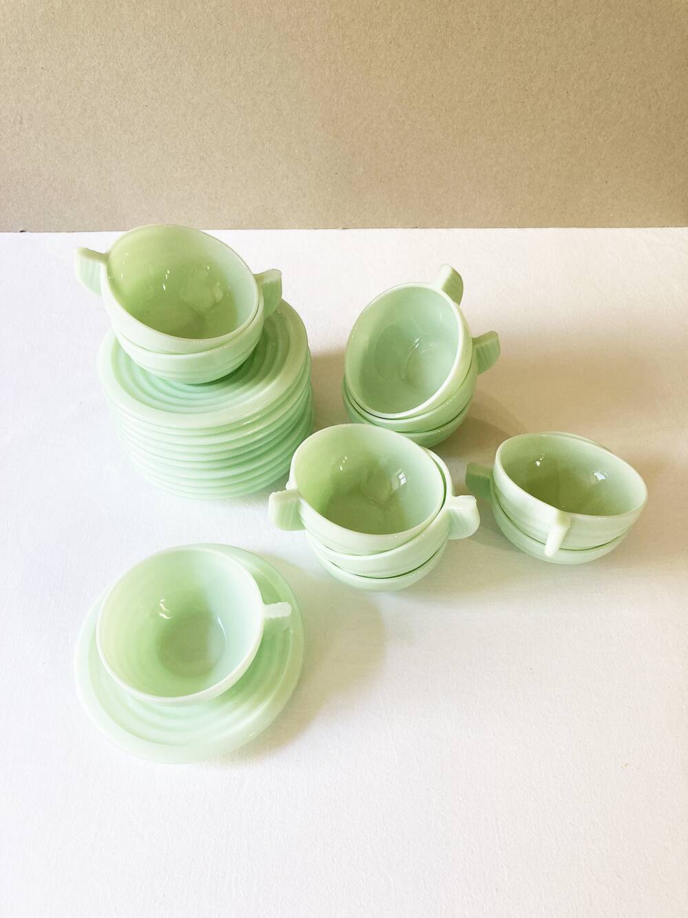 Glass cups and saucers, 1950s