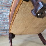 Antieke cuir Chesterfield wingback ourfauteuil Chippendale style cognac