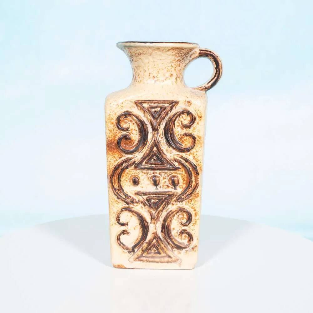 Vintage vase W-Germany, 1960s, thick lava vase with flowers.