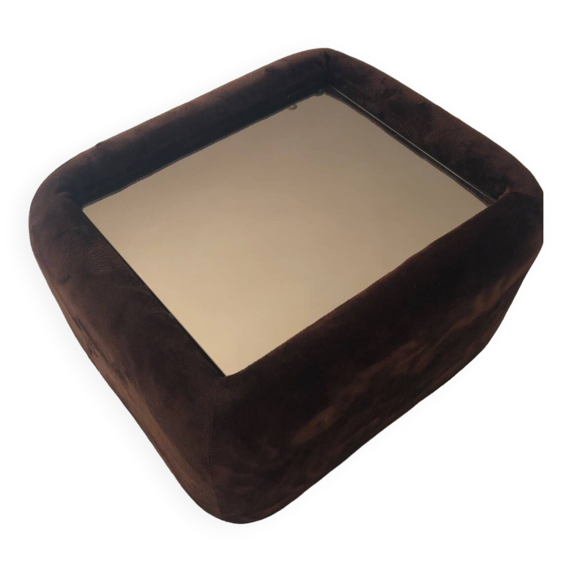 Table de nuit / table basse en velours chocolat et miroir teinté Vintage