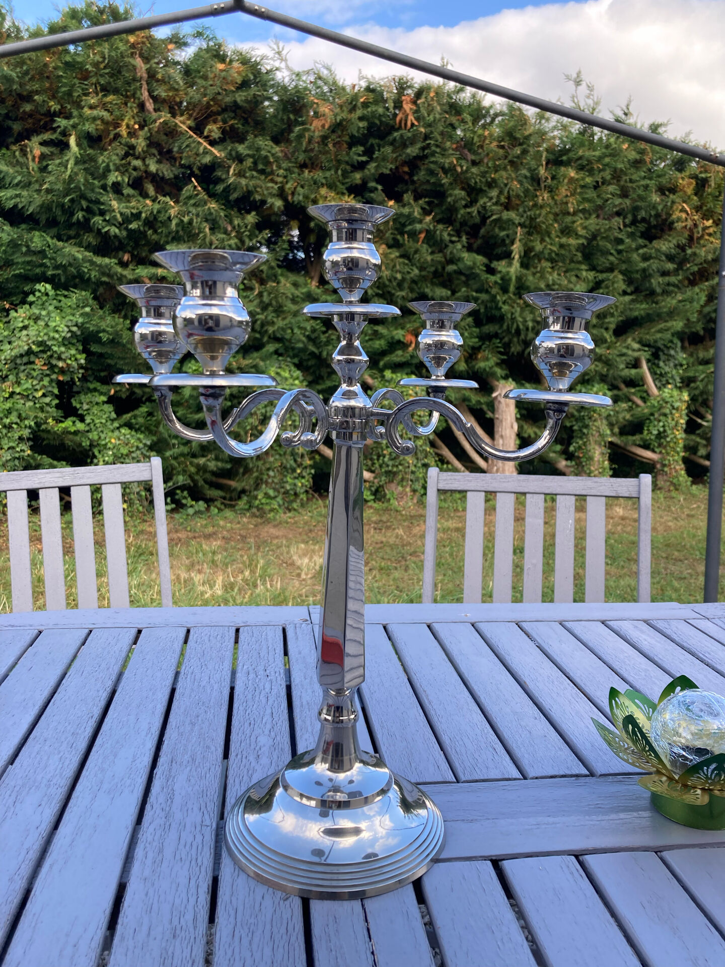 Silver-plated metal chandelier with 5 arms