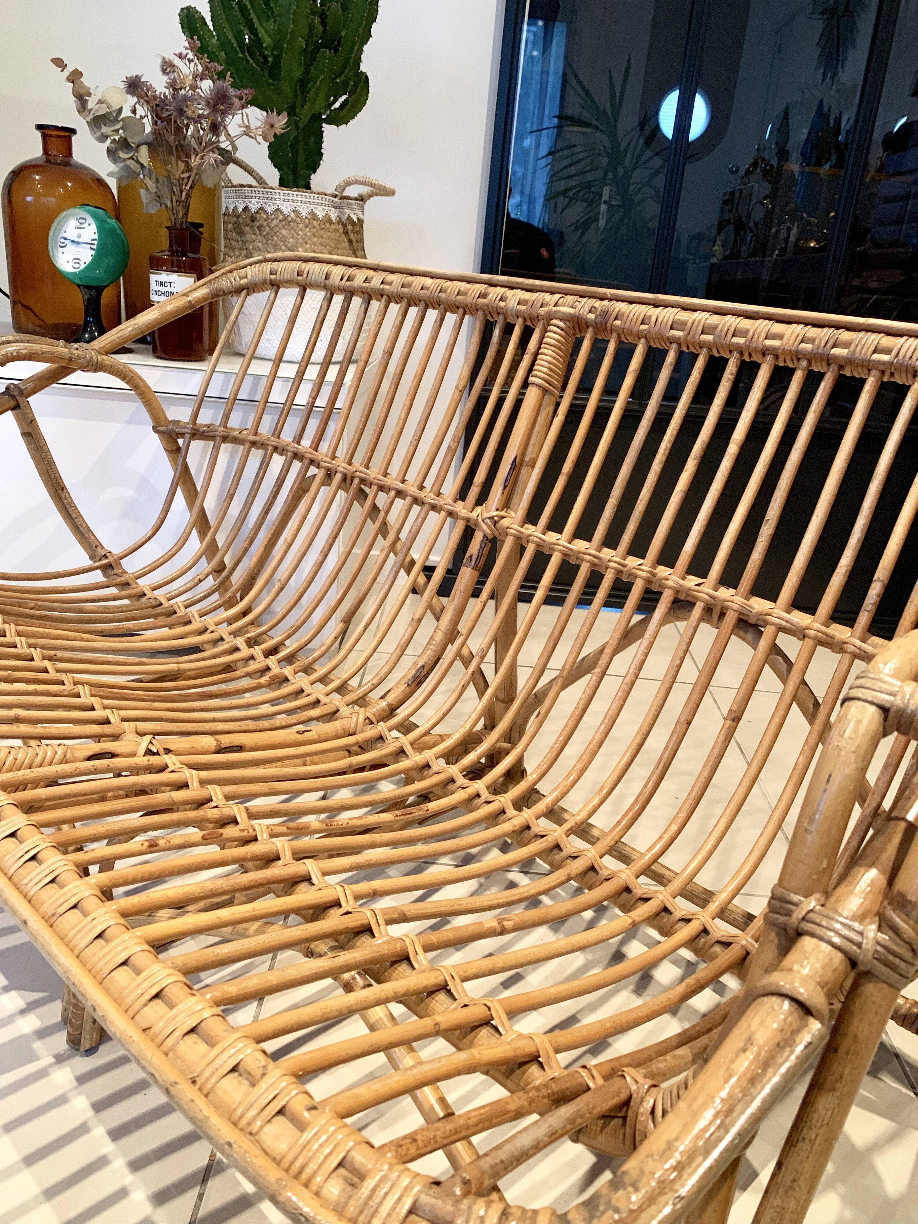 Vintage rattan bench sofa