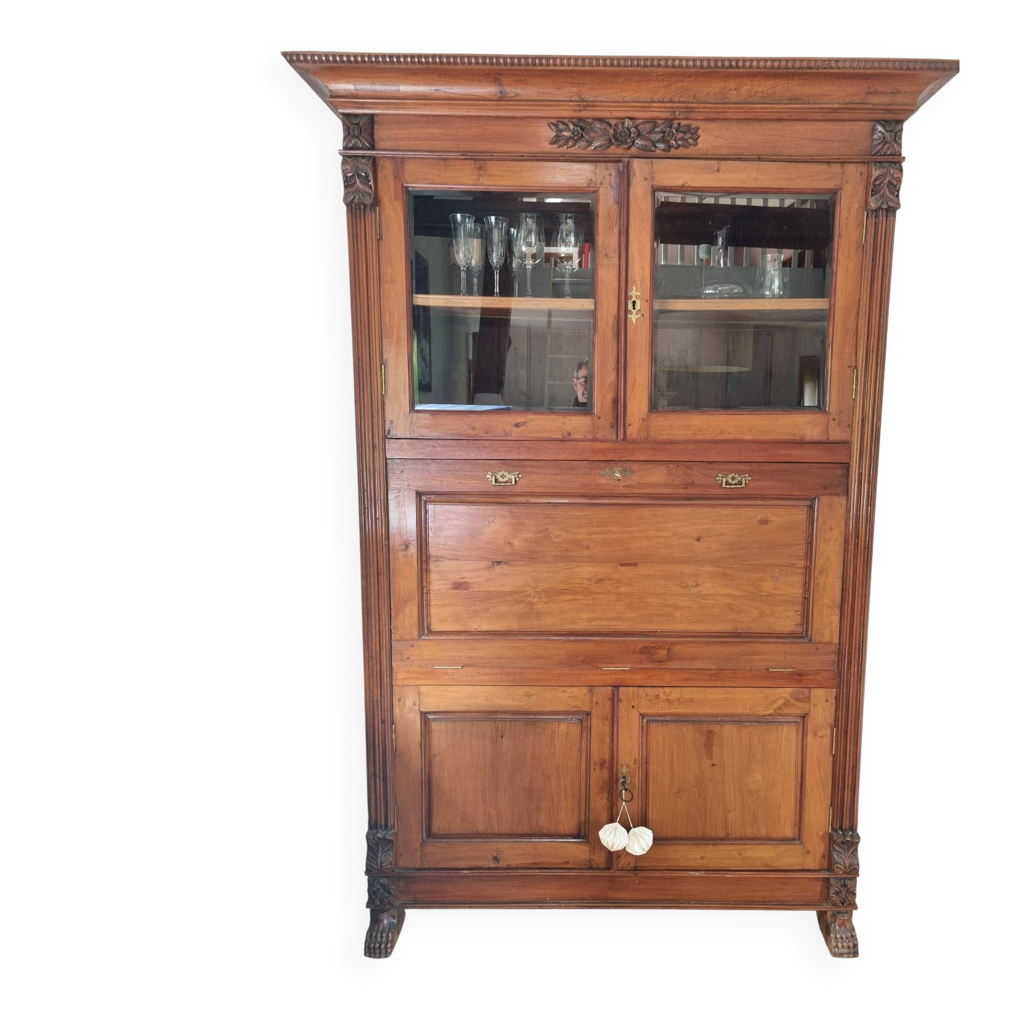Cupboard, display cabinet, and secretary from Pondicherry, late 19th century.