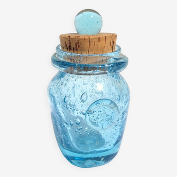 Petit pot Biot en verre bulle bleu