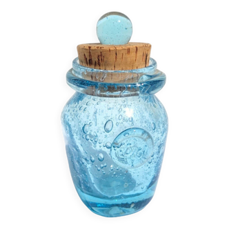 Petit pot Biot en verre bulle bleu