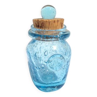 Small Biot jar in blue bubble glass