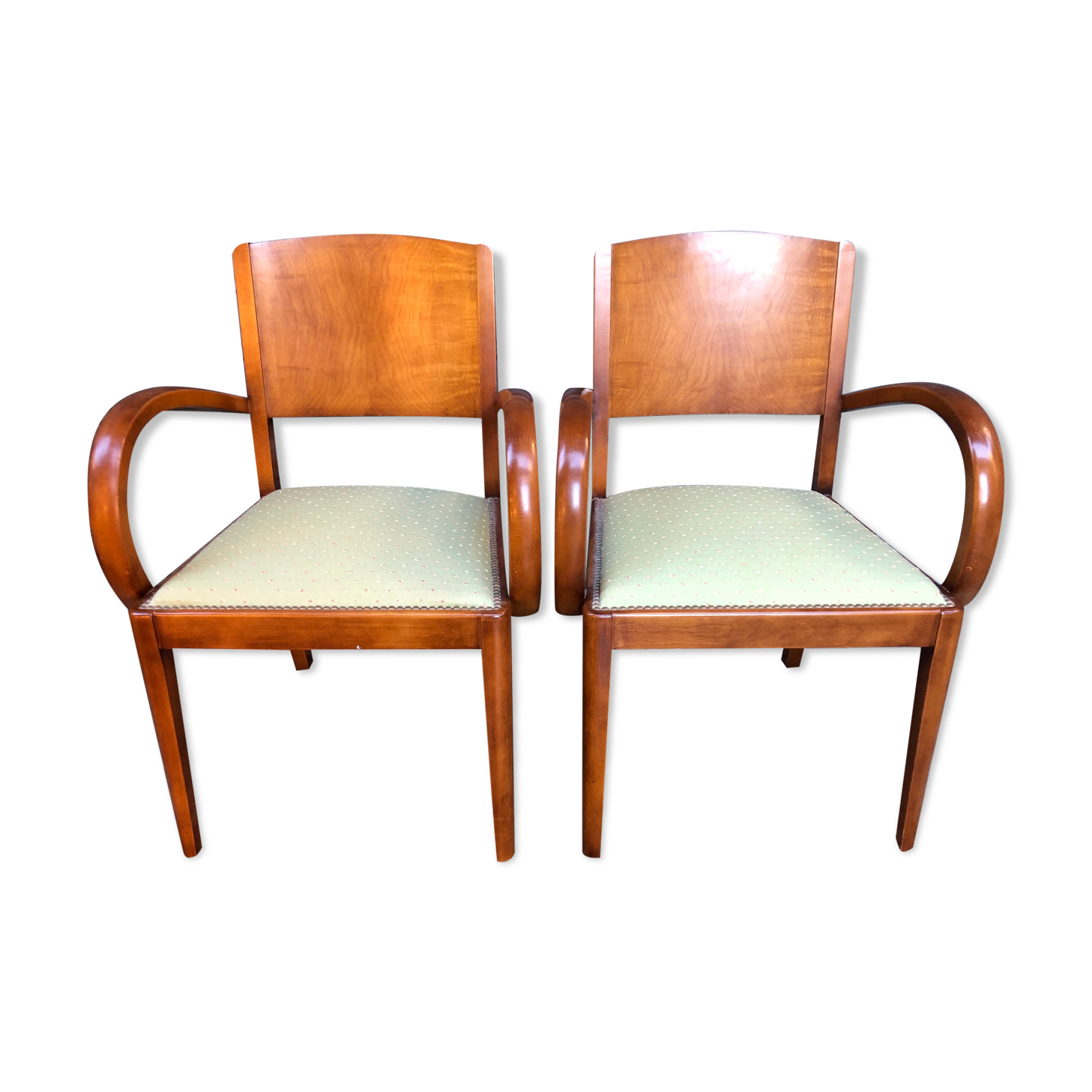Paire de fauteuils bridge vintage en bois clair