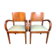 Paire de fauteuils bridge vintage en bois clair