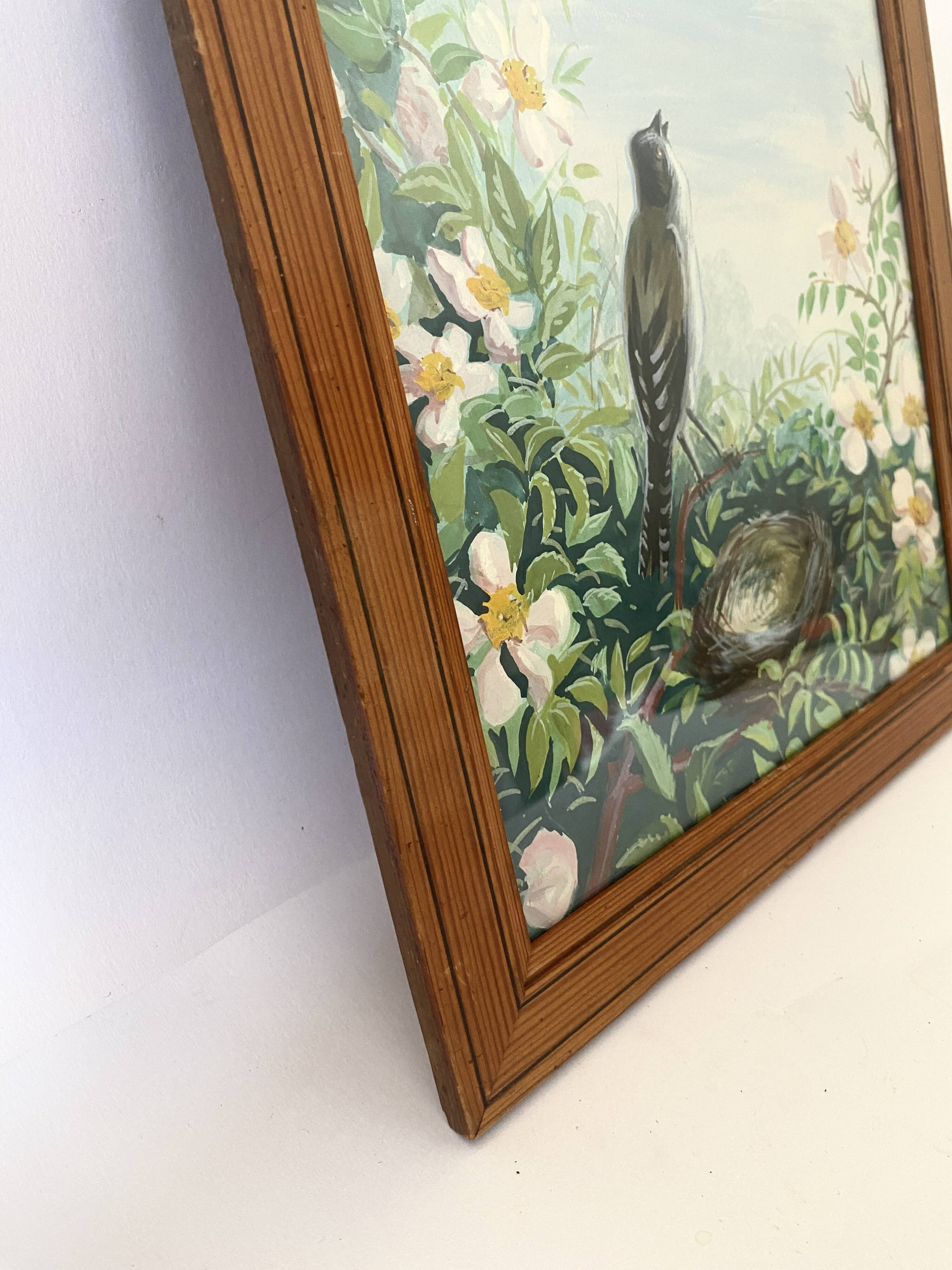 Acrylic drawing and varnished wooden frame