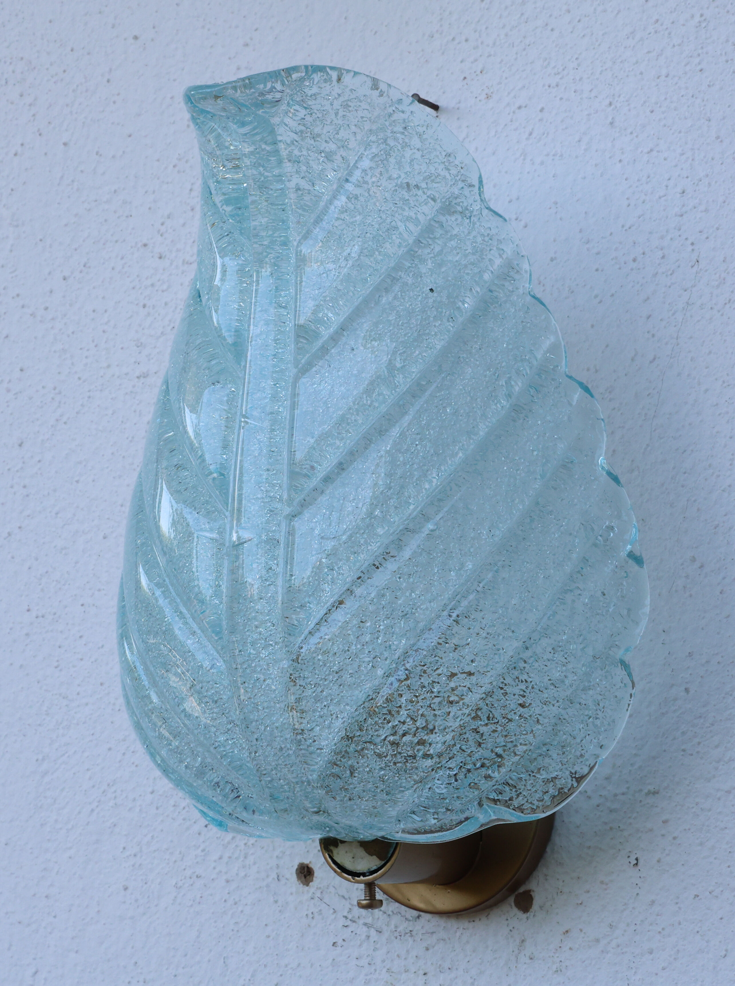 Set of 2 Wall Light Blu colour Murano Glass Leave by Barovier e Toso, 1950s