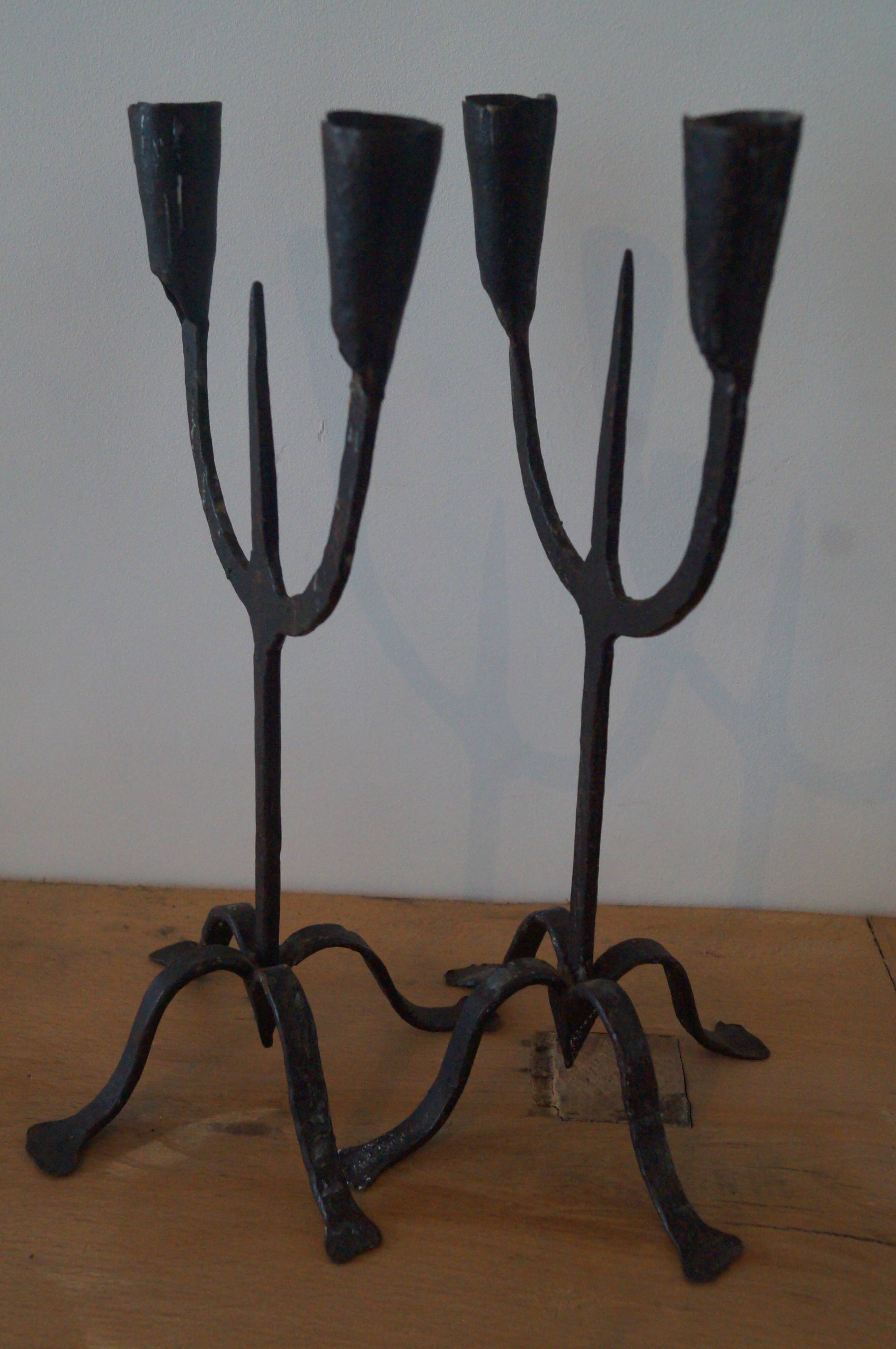 Brutalist candlesticks pair 1950