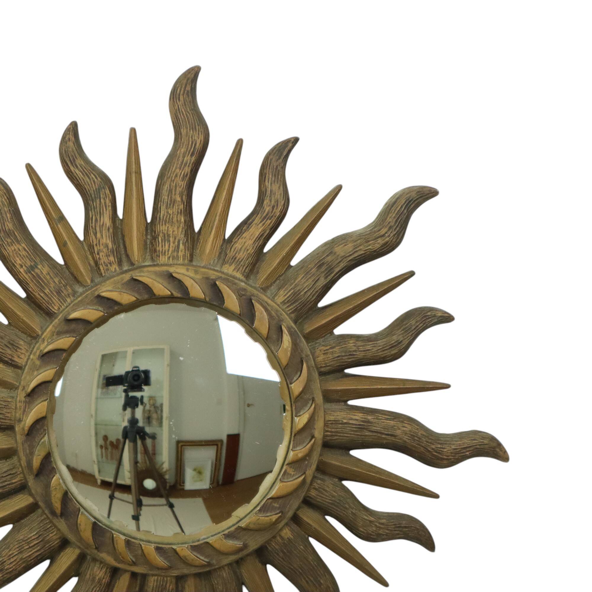 Sixties Sunburst Butler Mirror Sun Mirror Ball Glass Resin 43cm
