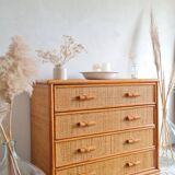 Vintage rattan chest of drawers circa 70s